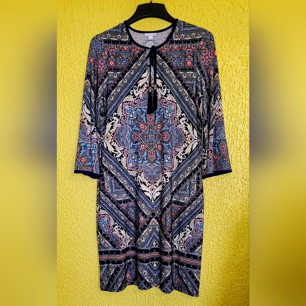 Blue Sheath Dress with 3/4 Sleeves